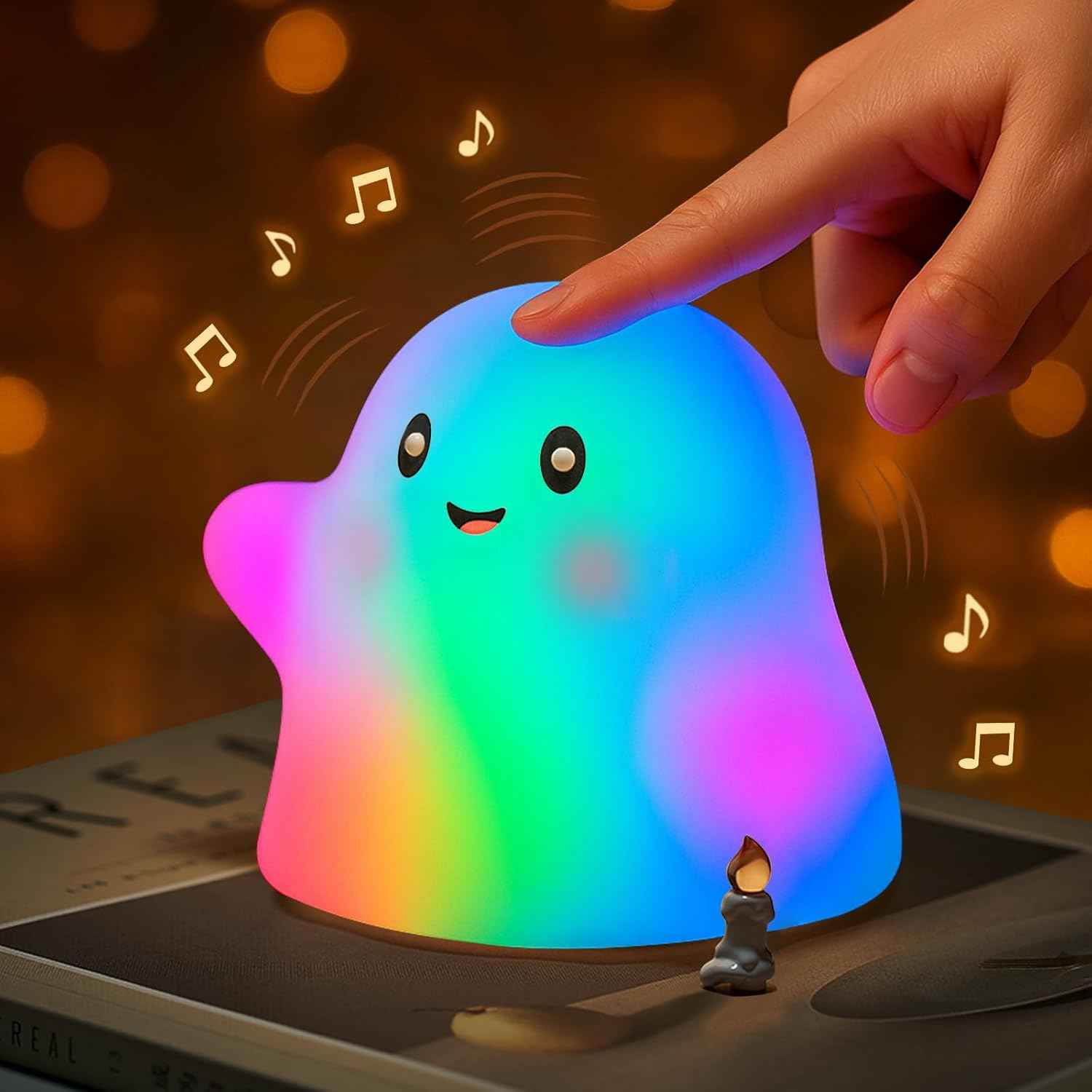nextanG RGB Ghost Night Light – Color-Changing Tap Control Fun Toy for Kids, Soft Squishy Silicone Lamp with Sounds, Dimmable Rechargeable Bedside & Table Lamp, Funny Gift for Boys & Girls