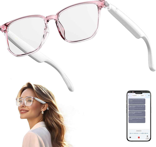 AI Smart Glasses, Bluetooth 5.4 Translation Glasses with 144 Language & Accents, Blue Light Filtering Lenses, Multifunctional Smart Glasses for Men Women, Travel Meeting Trade Business HY-C8 White