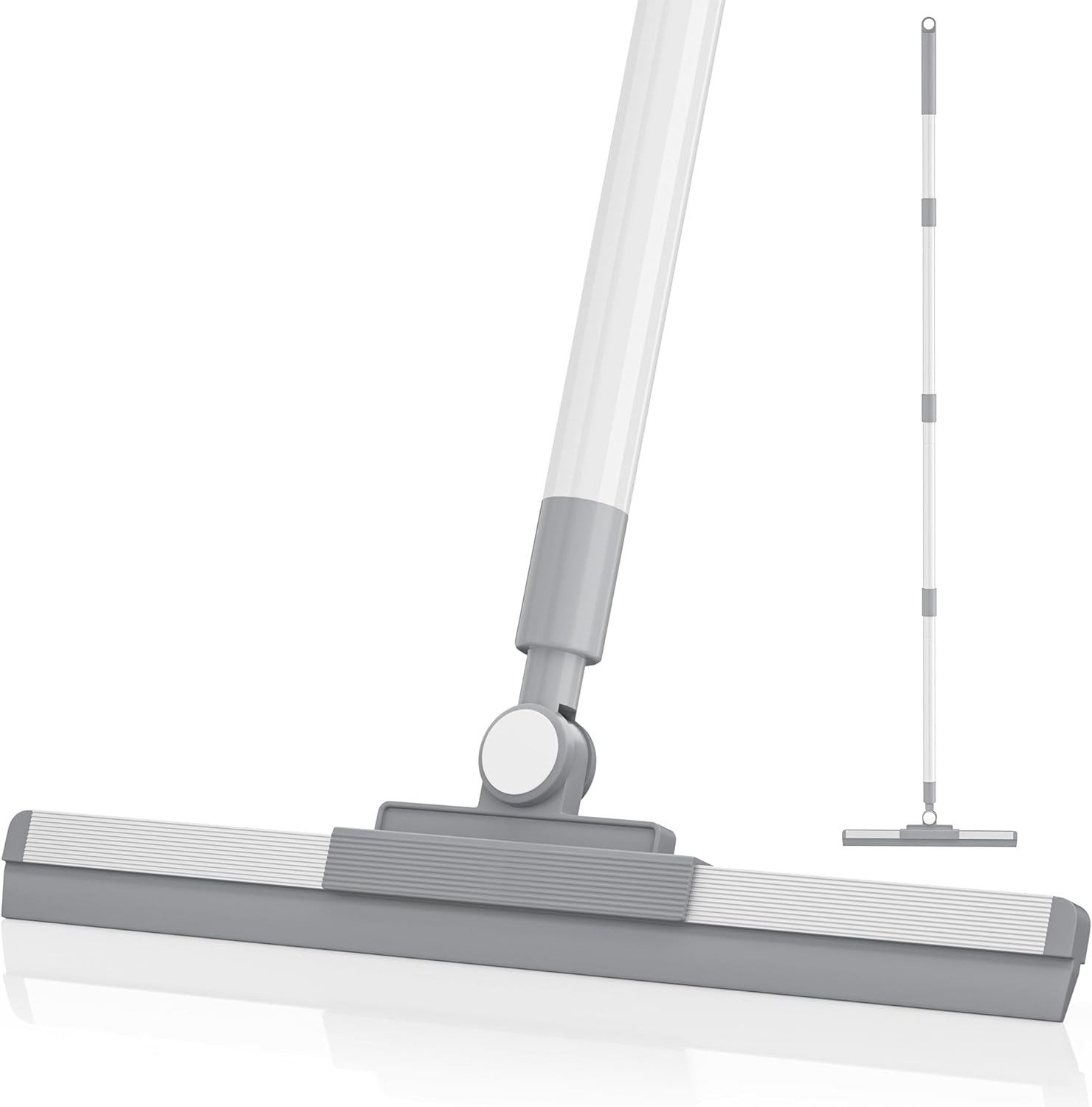 180° Rotating Floor Squeegee with 52'' Long Handle for Floor, Window, and Bathroom Cleaning (White)