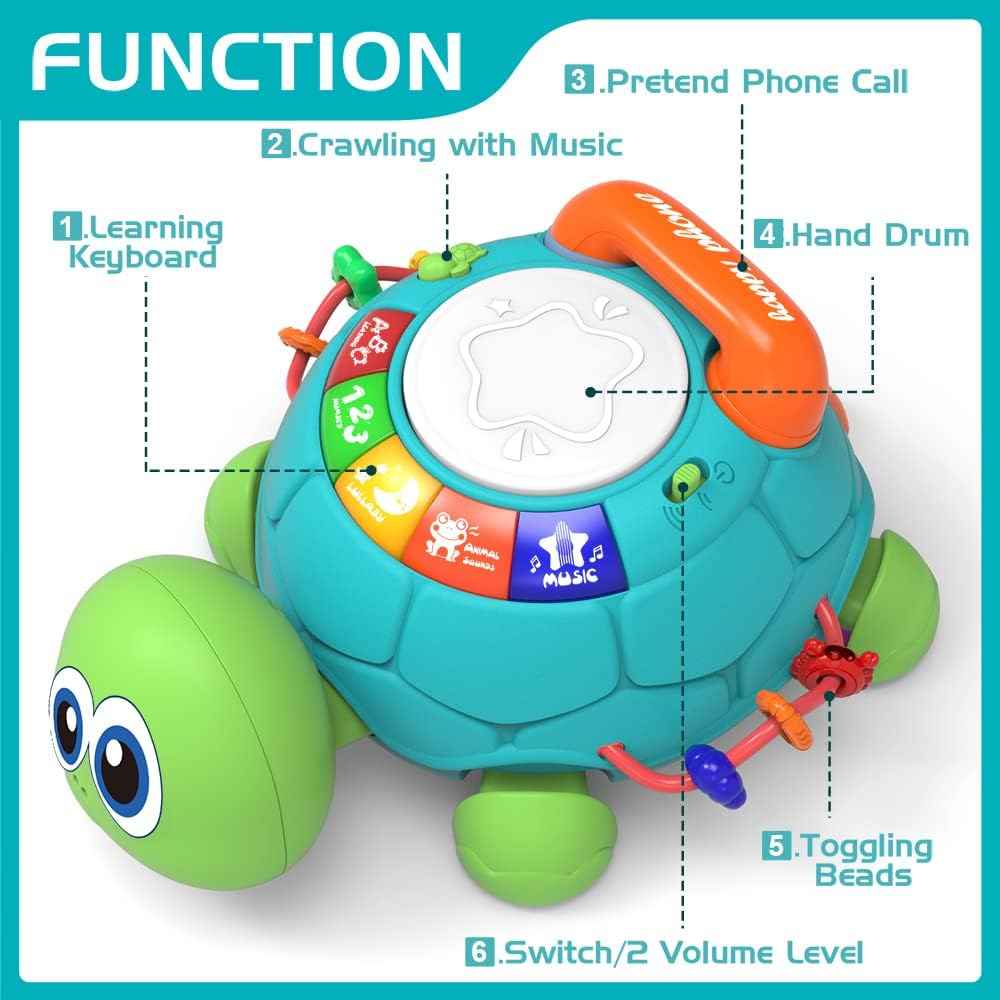 Jyusmile Baby Toys 6 to 12 Months, Musical Turtle Crawling Infant Toys, Early Learning Educational Toy with Light & Sound, Christmas Birthday Gifts for Boy Girl 7 8 9 10 11 Month 0-1 Year Old