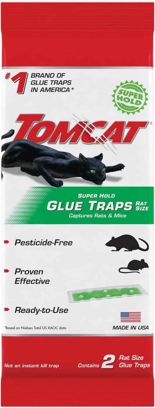 Tomcat Super Hold Glue Traps Mouse Size for Mice, Cockroaches, Spiders, and Scorpions, Ready-To-Use, 4 Traps
