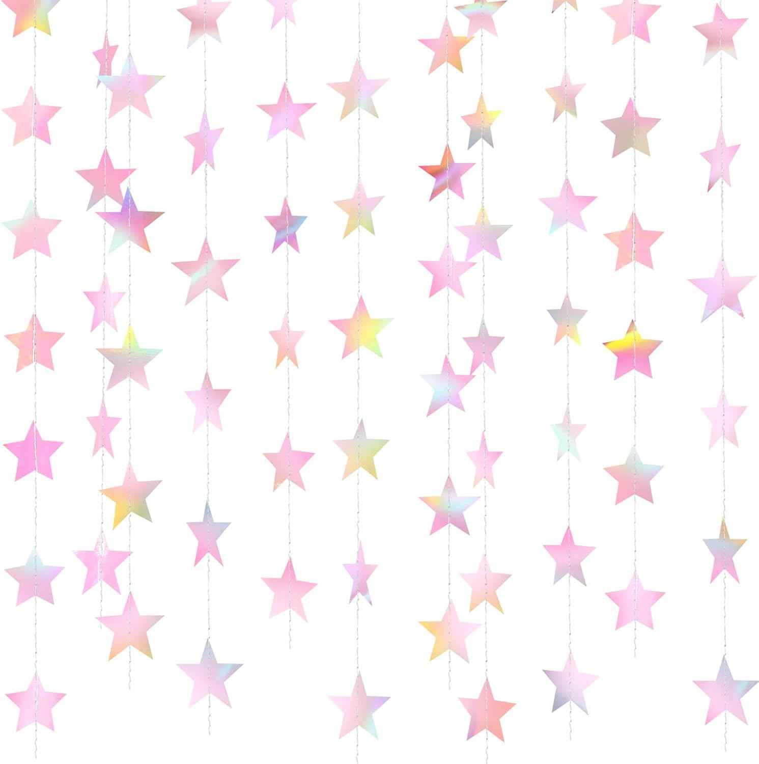 Patelai Glitter Star Garland Banner Christmas Decor 130 Feet Star Hanging Bunting Banner Twinkle Backdrop for Homecoming Classroom Wedding Birthday Halloween Party Supplies(Gold)