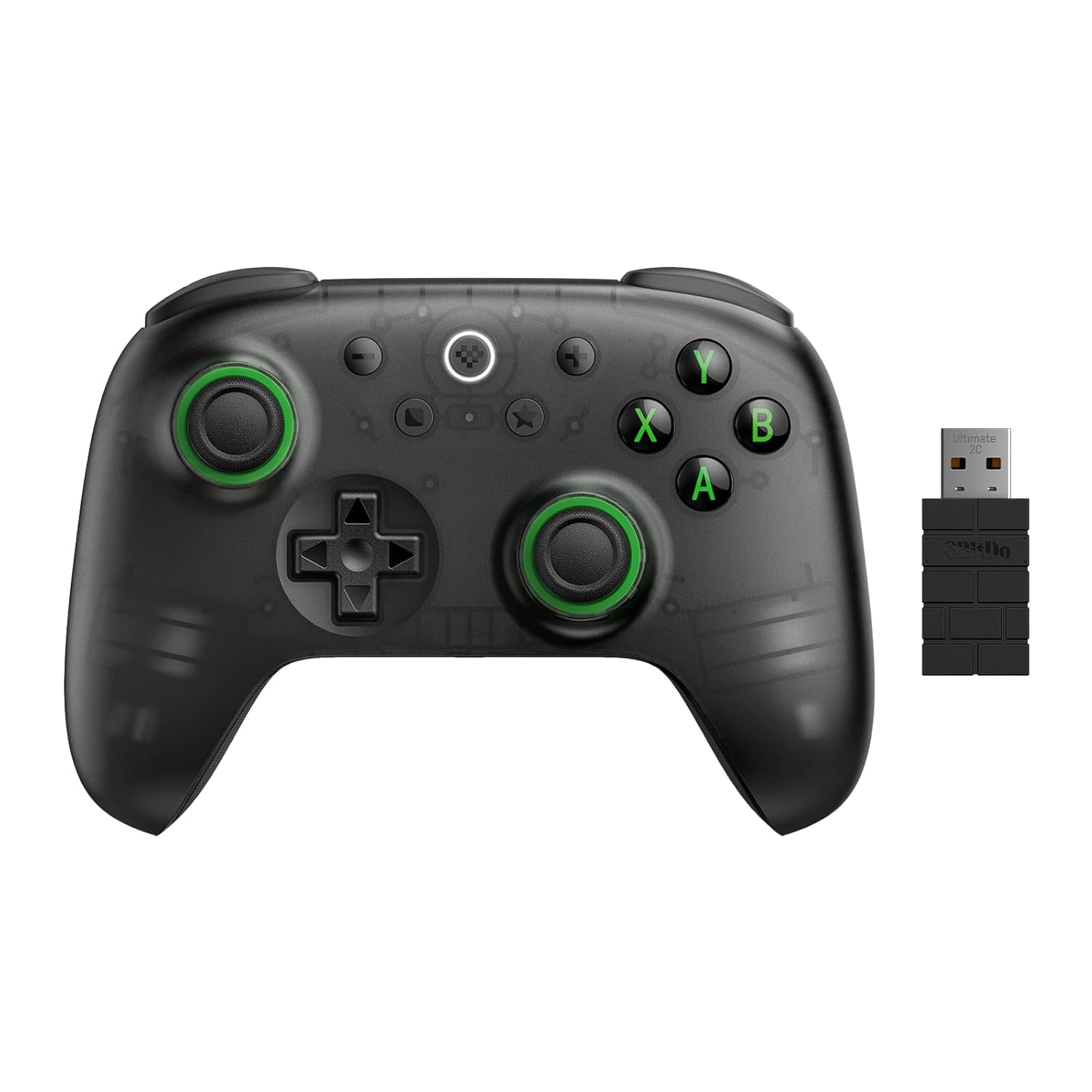 8bitdo ultimate 2c wireless controller for windows pc and android with 1000hz polling rate, hall effect joysticks and triggers, and remappable l4/r4 bumpers in green