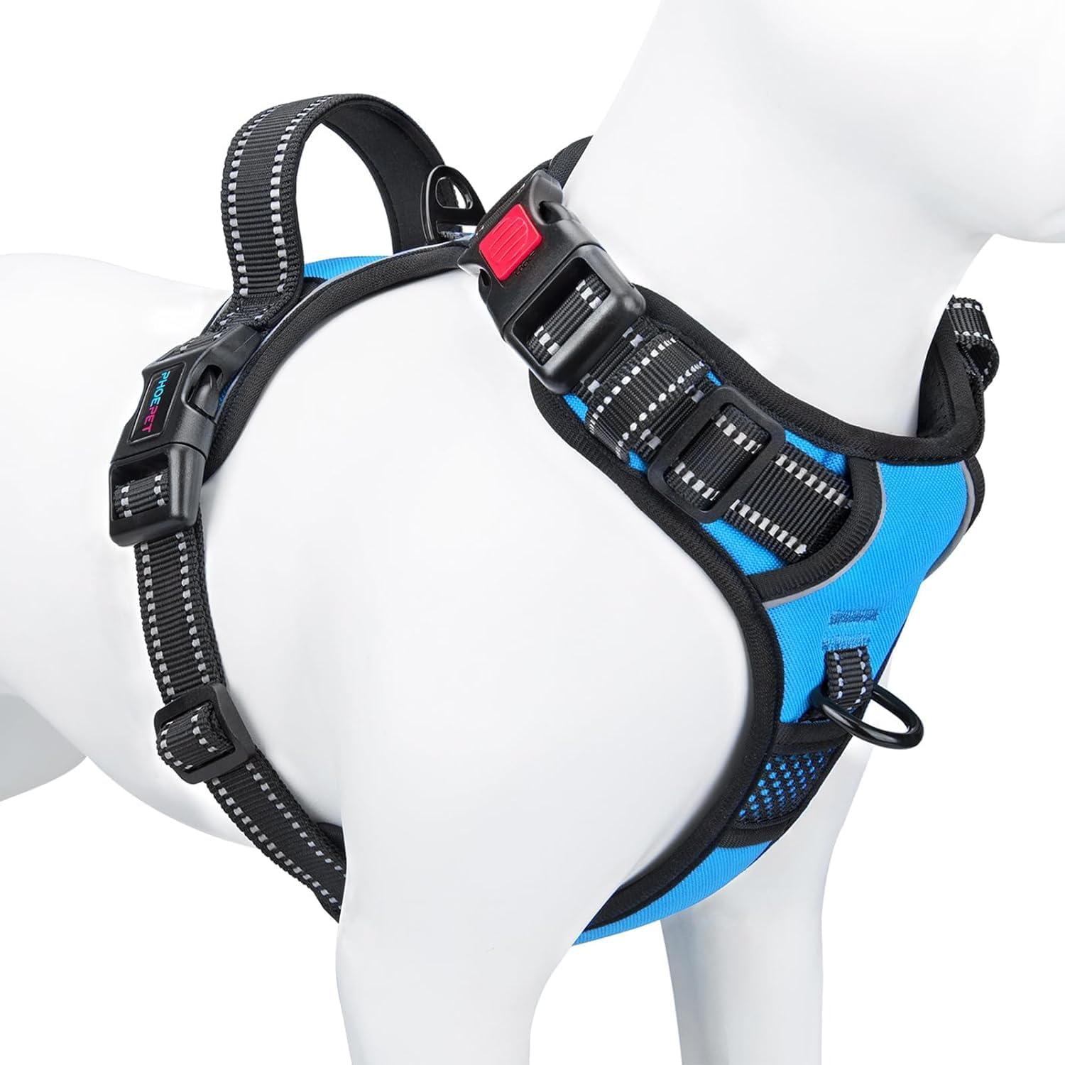 phoepet medium reflective dog harness with handle adjustable 2 metal rings orange