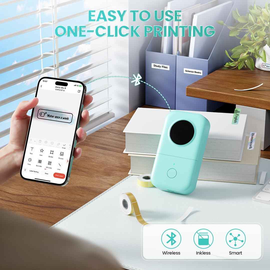 Phomemo Label Maker, D30 Portable Bluetooth Mini Label Printer Machine, Smartphone Handheld Thermal Sticker Small Labeler Multiple Templates Fonts Icon Inkless Custom Label for Home Kids, School Item