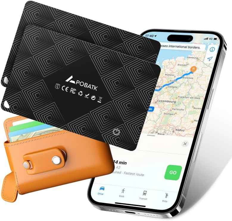 AirTag Card Wallet Tracker Set of 4 - Apple Find My (iOS Only) - 2025 Ultra-Slim 1.8mm Smart Finder, IP67 Locator for Men's Wallets & Luggage Black