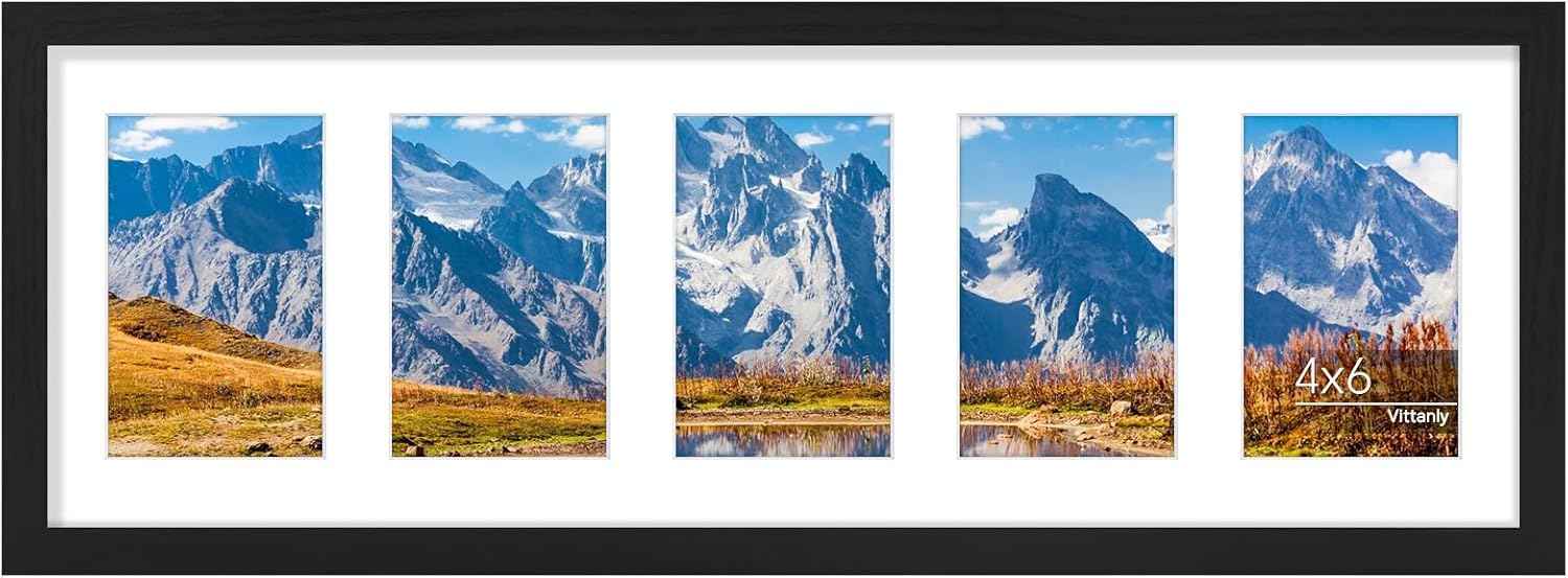 Vittanly 11x14 Collage Picture Frame, Displays 5Pcs 4x6 Pictures with Mat or 1Pcs 11x14 without Mat for Wall Mounting, Picture Frames Collage Wall Decor in Black, 1 Pack