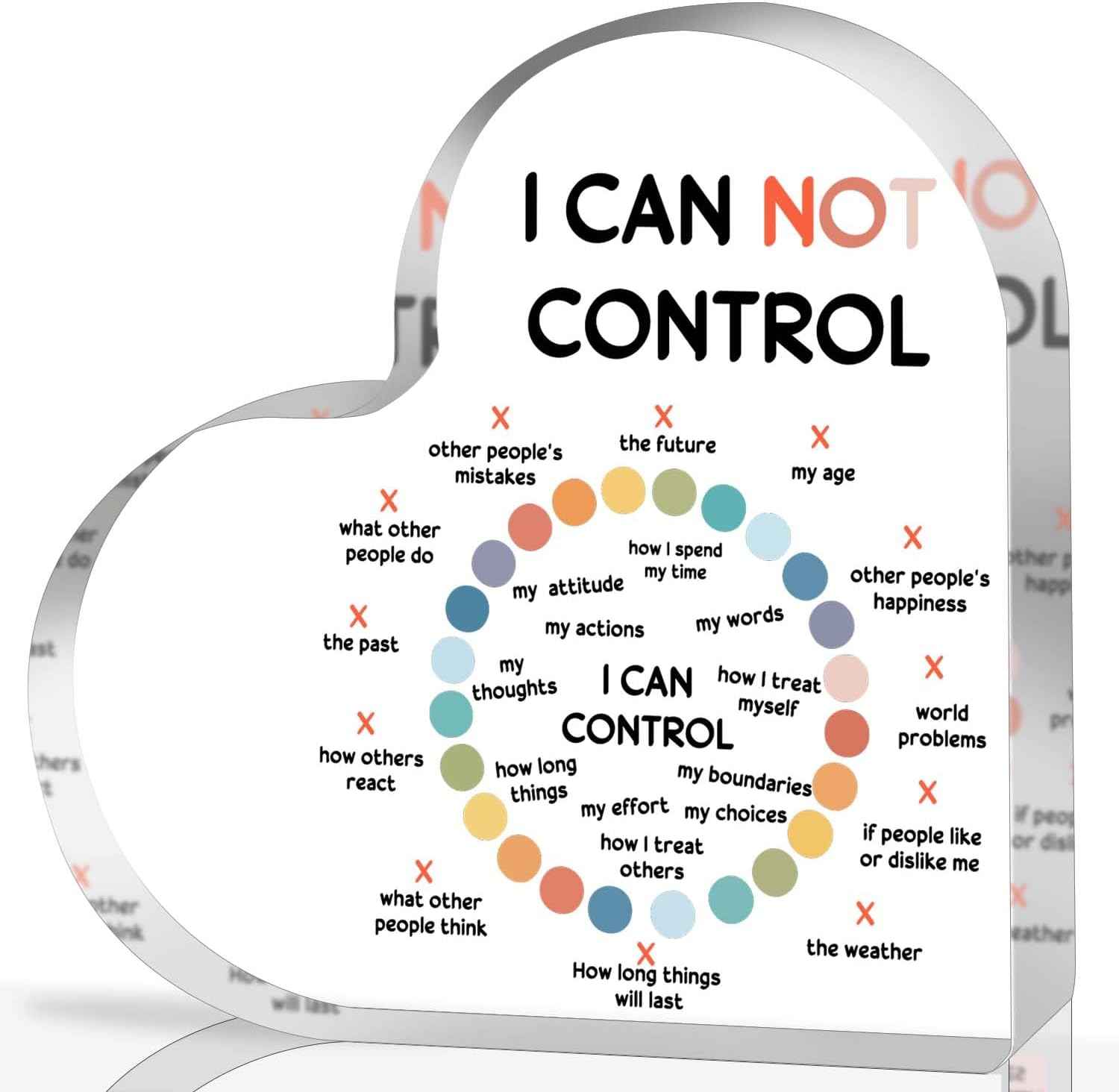 Things I Can Control Mental Health Decor, Acrylic Heart Gifts Mindfulness Decor for Therapy Office , School Counselor Sign Therapist Office Art Decorations for Therapist Office Living Room Bedroom
