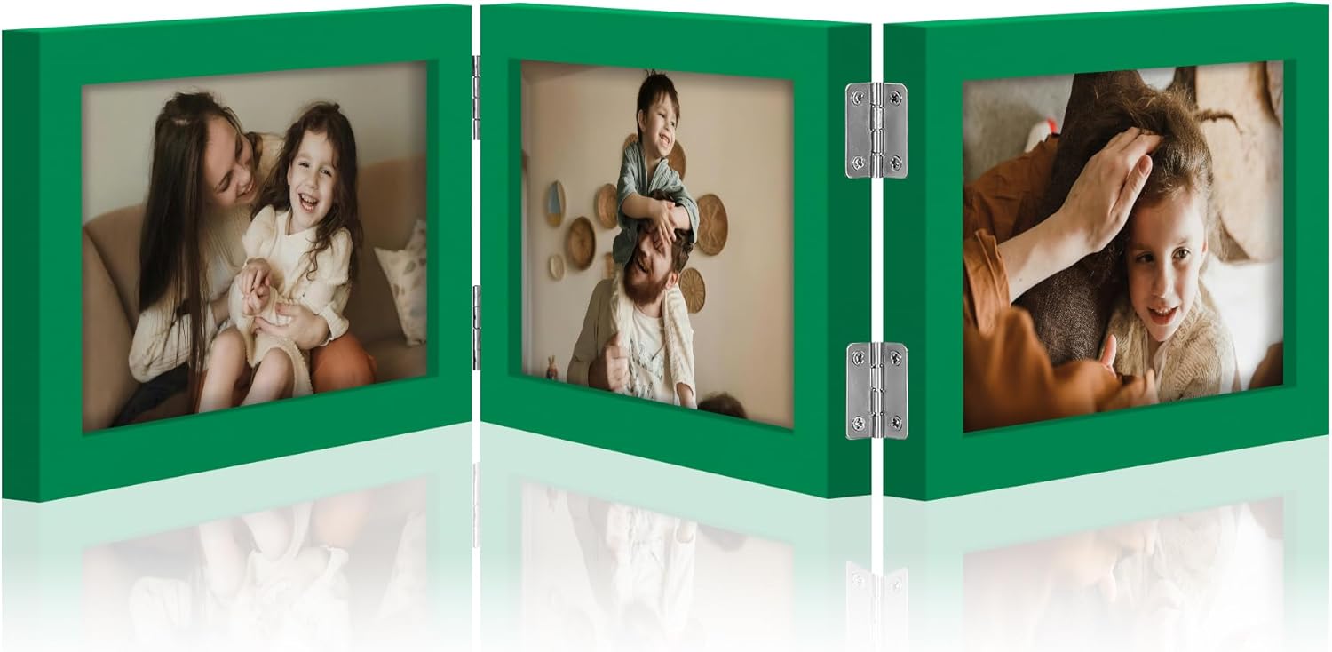decorUhome Engineered Wood Trifold 4x6 Photo Frame with Plexiglass for Tabletop Display, Black, 3-Picture Frame
