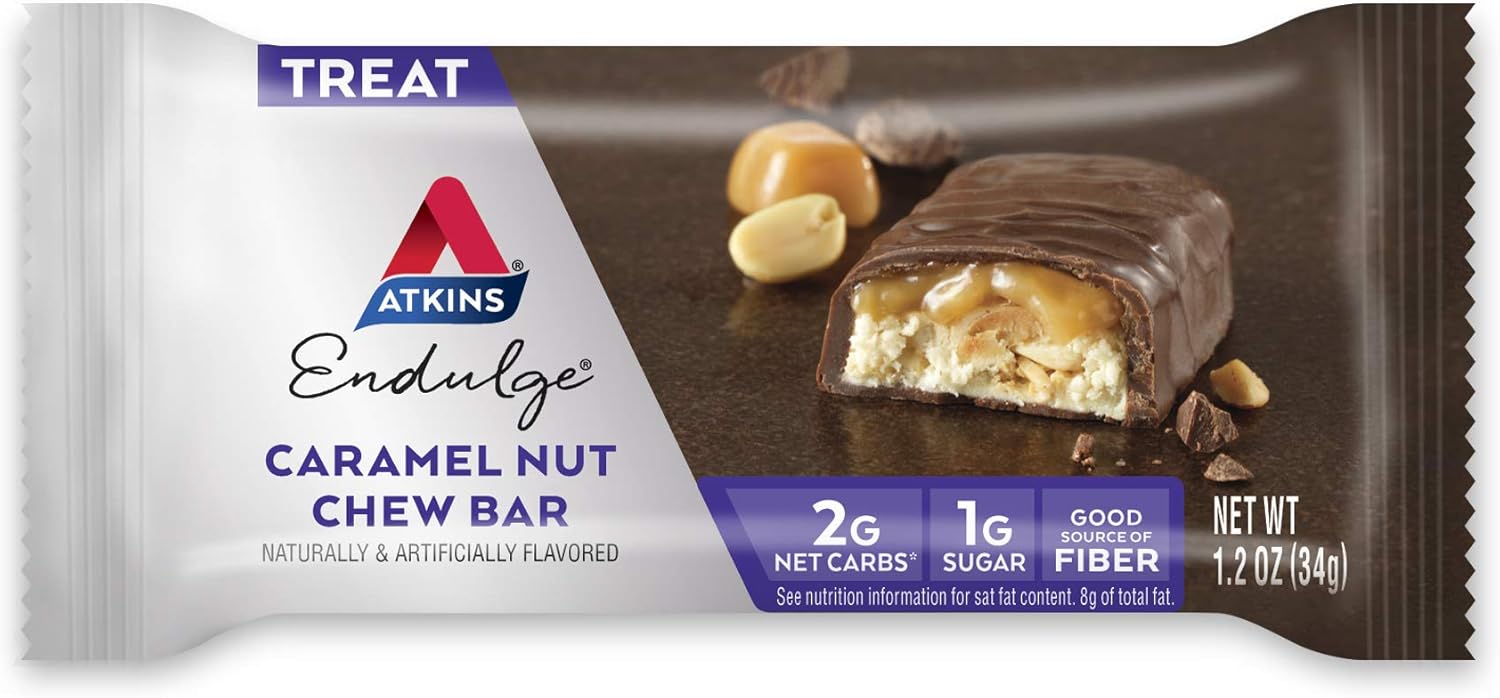 atkins endulge caramel nut chew bar low sugar snack dessert bar 10 count