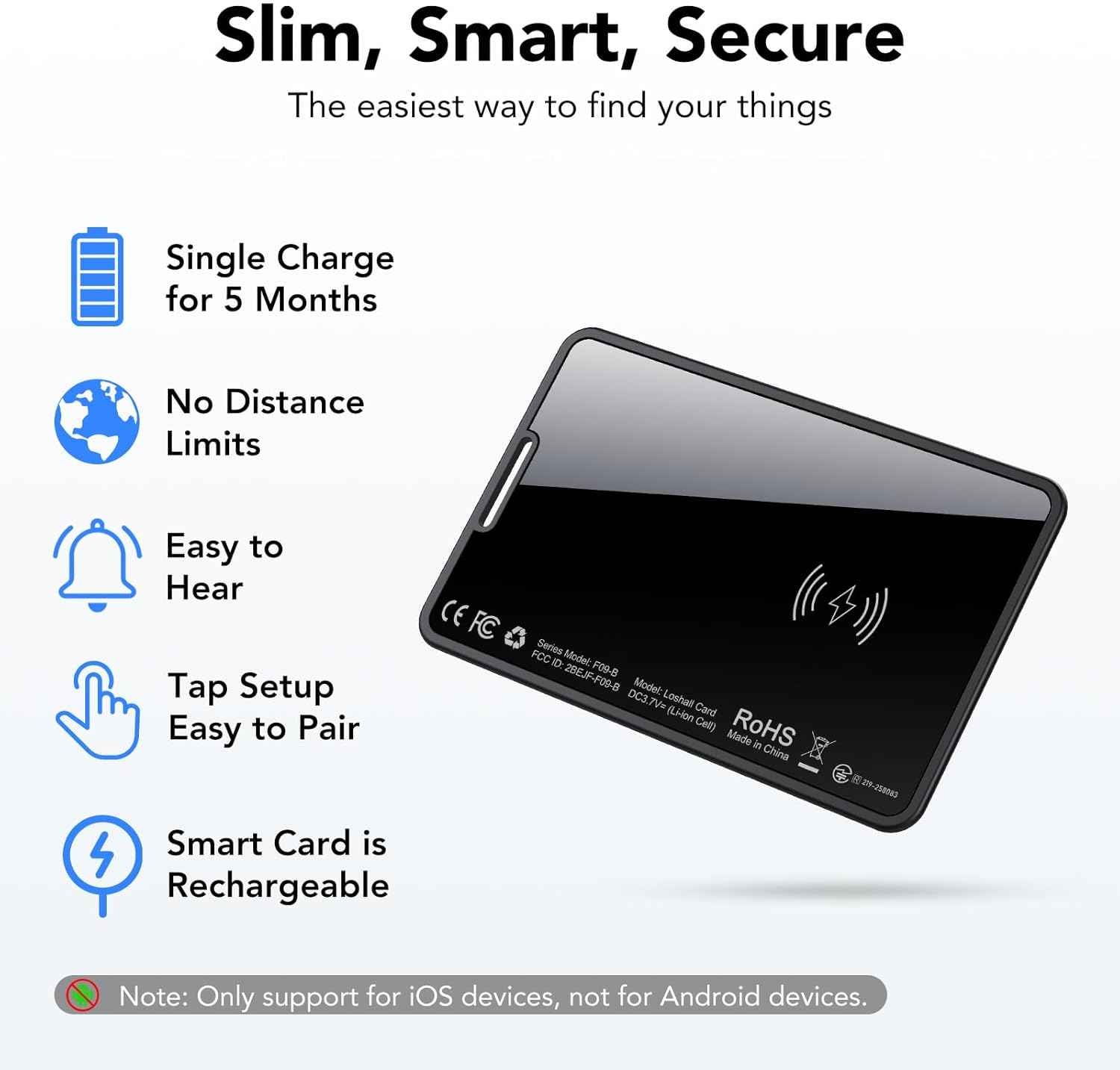 2026 New [Apple MFi Certified] Slim Wallet Tracker Card 0.09in for Apple Find My (iOS Only), GPS Tracker Card (4 Pack) for Airtag Wallet, Wireless Charging, Key Finder and Item Locator for Passport