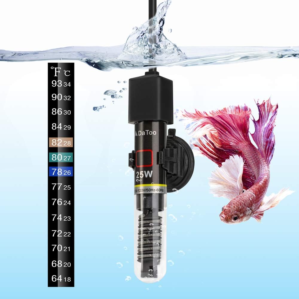 Mini Aquarium Heater 25W for Small Fish Tanks with Thermometer Sticker, Free Setup