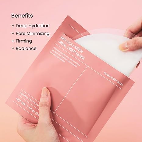 biocollagen real deep mask, hydrating overnight hydrogel mask, pore minimizing, elasticity improvement, 4ea, 34g