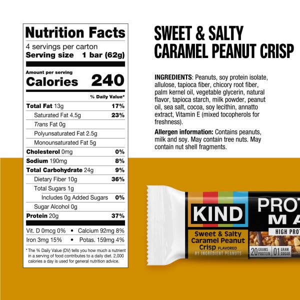 KIND Protein MAX Variety Pack, High Protein Bars, 20g Protein, 1g Sugar, Keto Snacks, 12 Count Pack