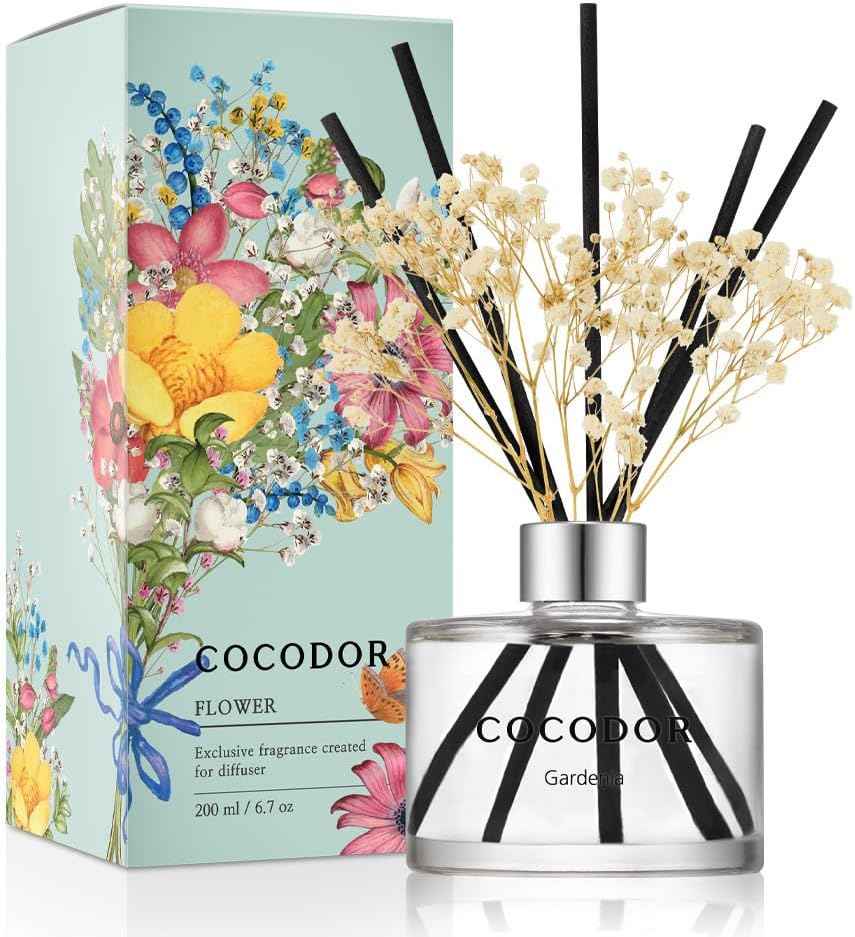 COCODOR Reed Diffuser Set with Preserved Baby's Breath with Sticks/April Breeze / 6.7oz / Scent Fragrance Oil Diffuser for Bedroom Bathroom Home Décor