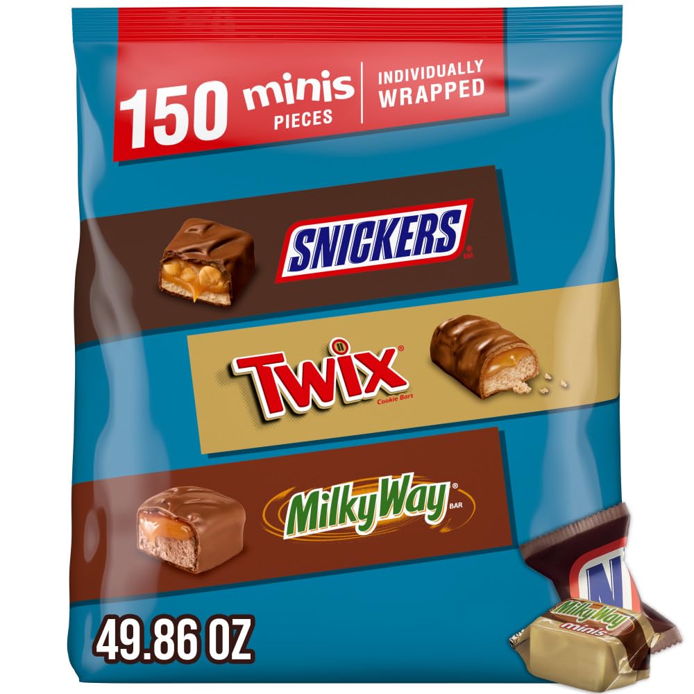 Snickers, Twix & Milky Way Minis assorted 150-count bulk candy mix bag, 2.93 pounds