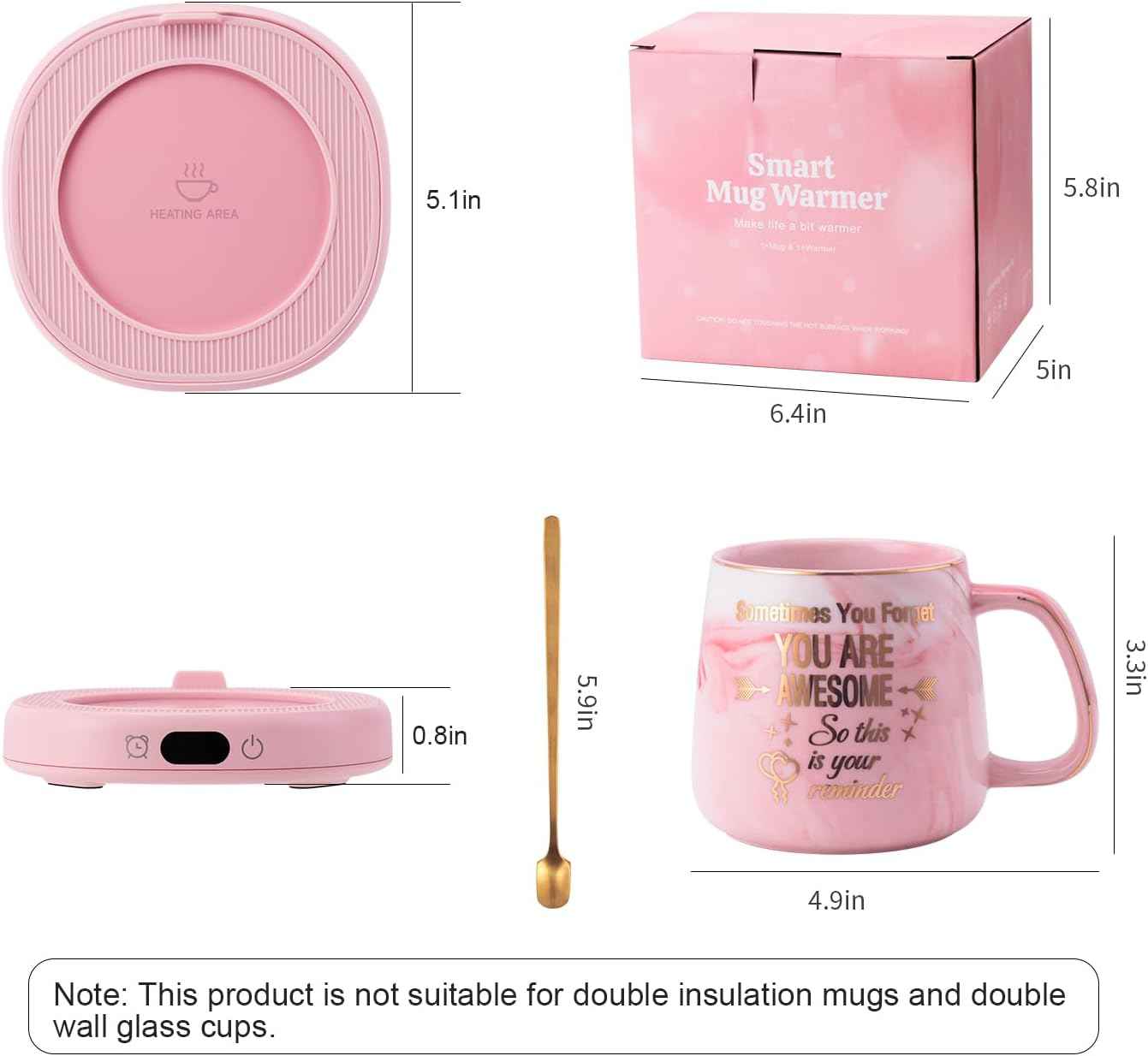 Coffee Mug Warmer & You are Awesome Mug Set, Electric Cup Warmer for Desk, Beverage Warmer with 4 Temperature Setting, 8-Hours Auto Shut Off