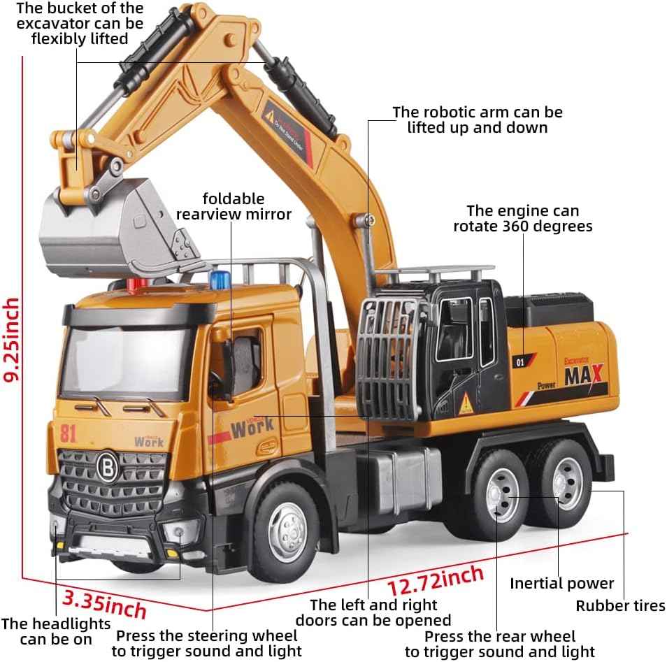 OANMYJJO Children Excavator Toy Metal DieCast Excavator Model，with Simulated Sound and lightdigger Toys，Excavator Toys for Boys 3-5 Year Old Gift