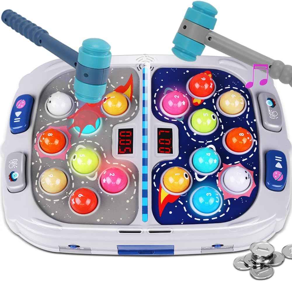 Whack Game Mole for Toddlers, Toys for 3-12 Year Old Boys and Girls, Pounding Game for Kids,Gifts for 3 4 5 6+ Year Old Boys, Interactive Educational Toy with Sound and Light,PK Mode with 2 Hammers