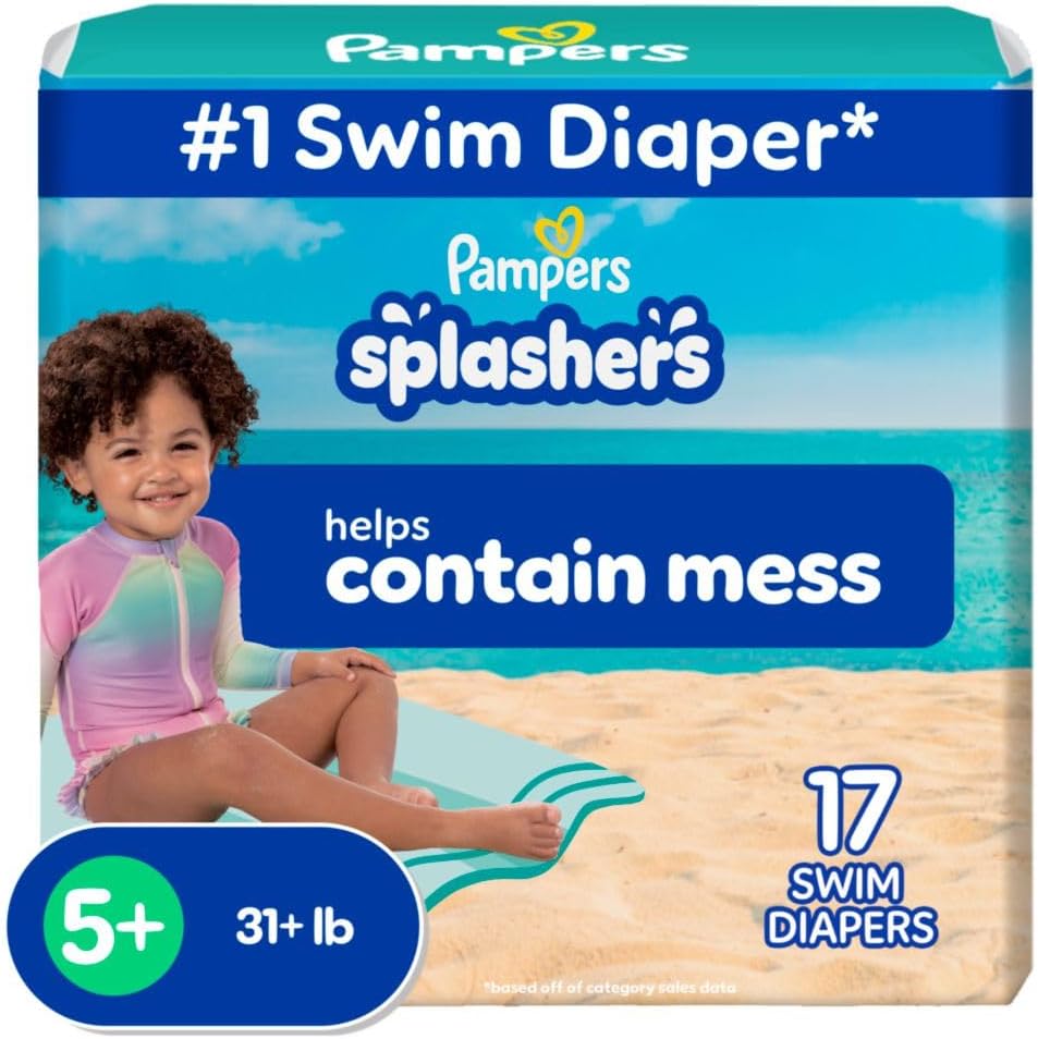 Pampers Splashers Disposable Baby Swim Diapers in Size 4, 18 Count, Gap-Free Protection