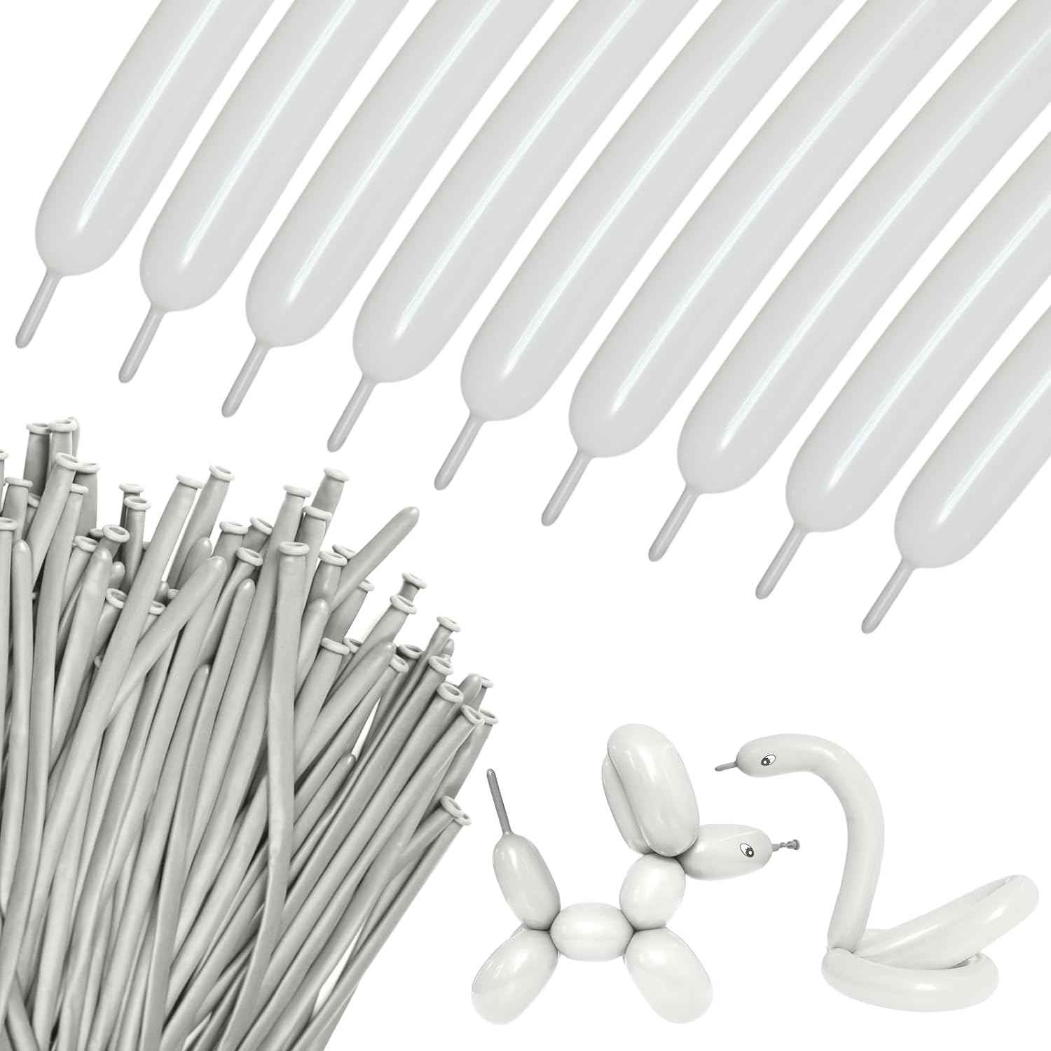 100Pcs 260 Balloons White Long Balloons for Balloon Garland Thickening Skinny Latex Twisting Balloon for Animals Modeling Christmas Birthday Wedding Party Decorations