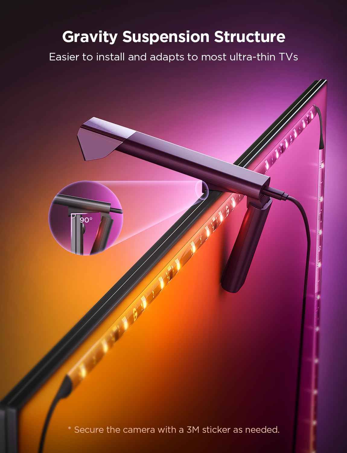 Govee TV Backlight 3 Lite with Fish-Eye Correction Function Sync to 55-65 Inch TVs, 11.8ft RGBICW Wi-Fi LED Strip Lights with Camera, 4 Colors in 1 Lamp Bead, Voice and APP Control, Adapter