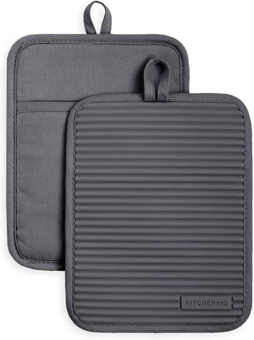 KitchenAid Ribbed Soft Silicone Pot Holder 2-Pack Set, Milkshake Tan, 7"x9"