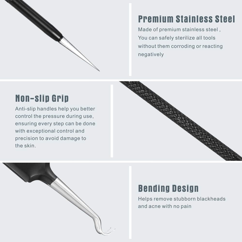 6-piece professional stainless steel blackhead remover pimple popper tool kit with ergonomic handle