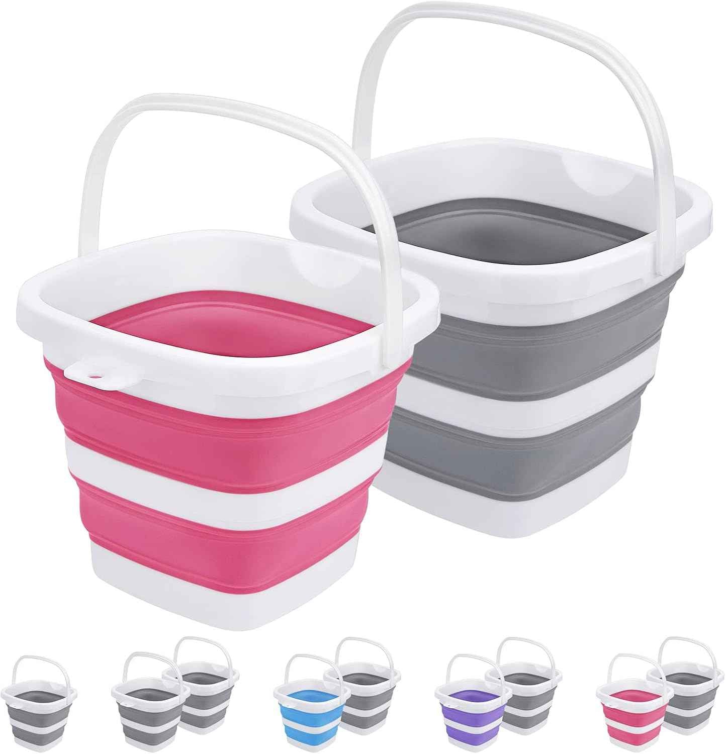 Collapsible Bucket, 5L 1.3Gallon Small Cleaning Mop Buckets for Household Outdoor Car Washing Tub Plastic Foldable Portable Camping Beach Sand Water Pot Pail Space Saving Square