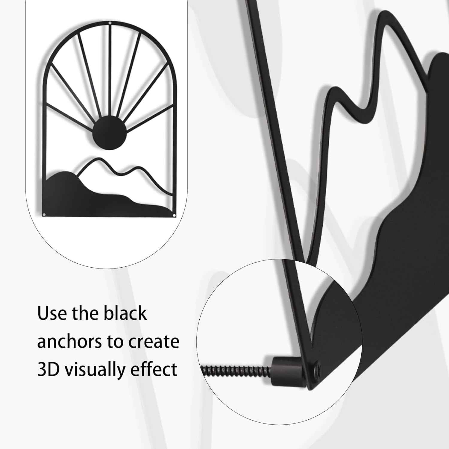 OYEFLY 3 PCS Boho Black Metal Wall Decor,Black Boho Metal Wall Art