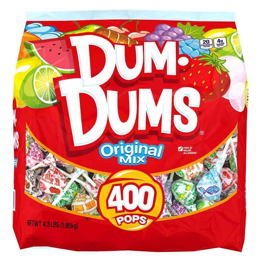 Dum Dums original 400 ct assorted suckers, individually wrapped lollipops, bulk candy bag