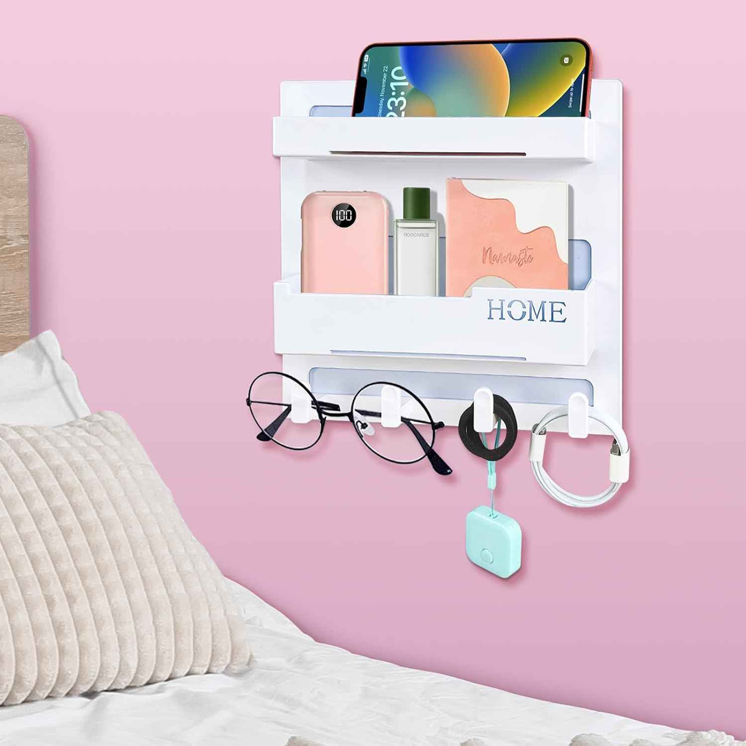 Bedside Shelf Accessories Organizer, Wall Mount Self Stick On, Cute Room Decor Aesthetic, Girls Room Decor, Cool Stuff for Bedroom Storage and Organization