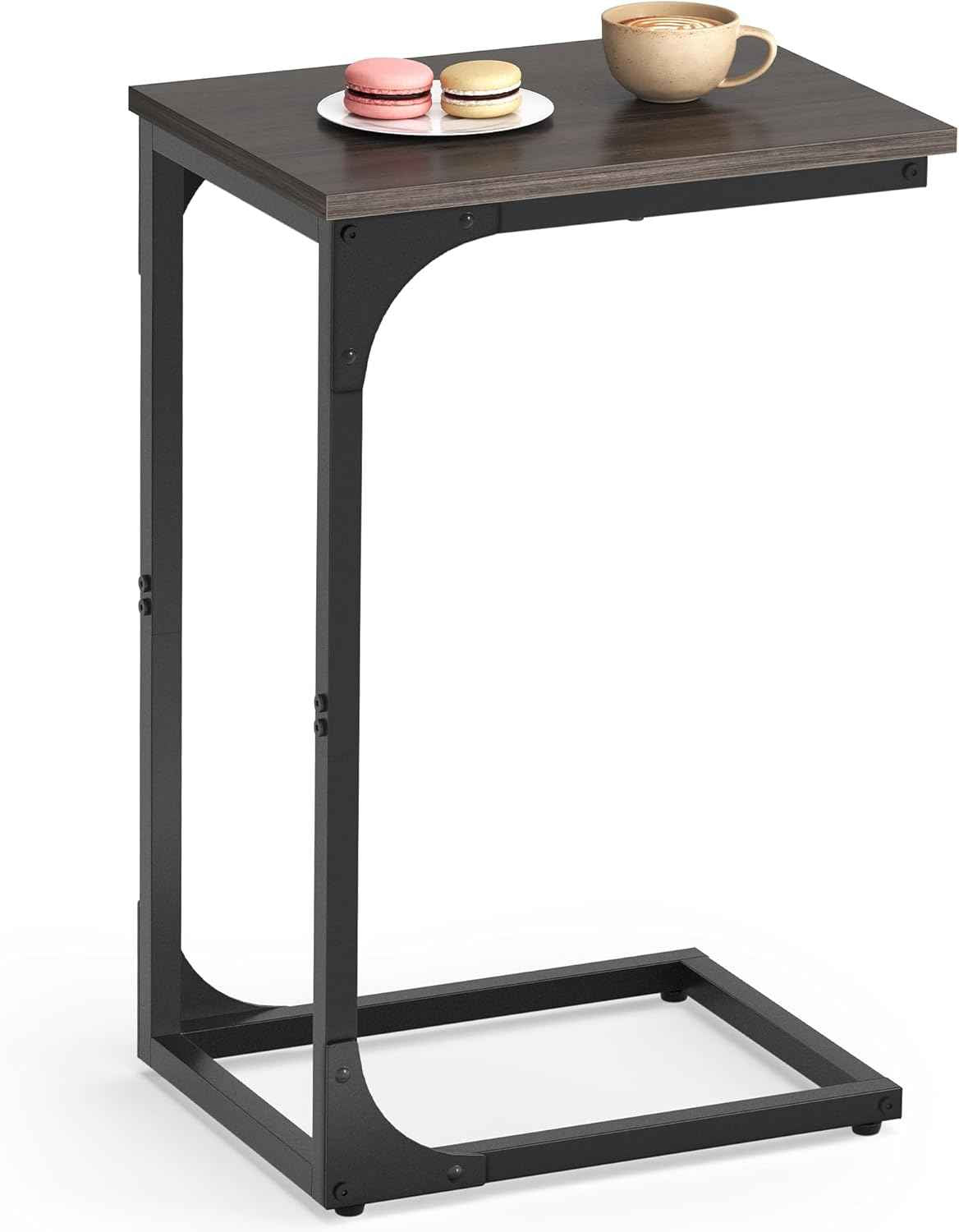 VASAGLE C-Shaped End Table, Small Side Table for Couch, Sofa Table with Metal Frame for Living Room, Bedroom, Bedside, Rustic Brown and Black