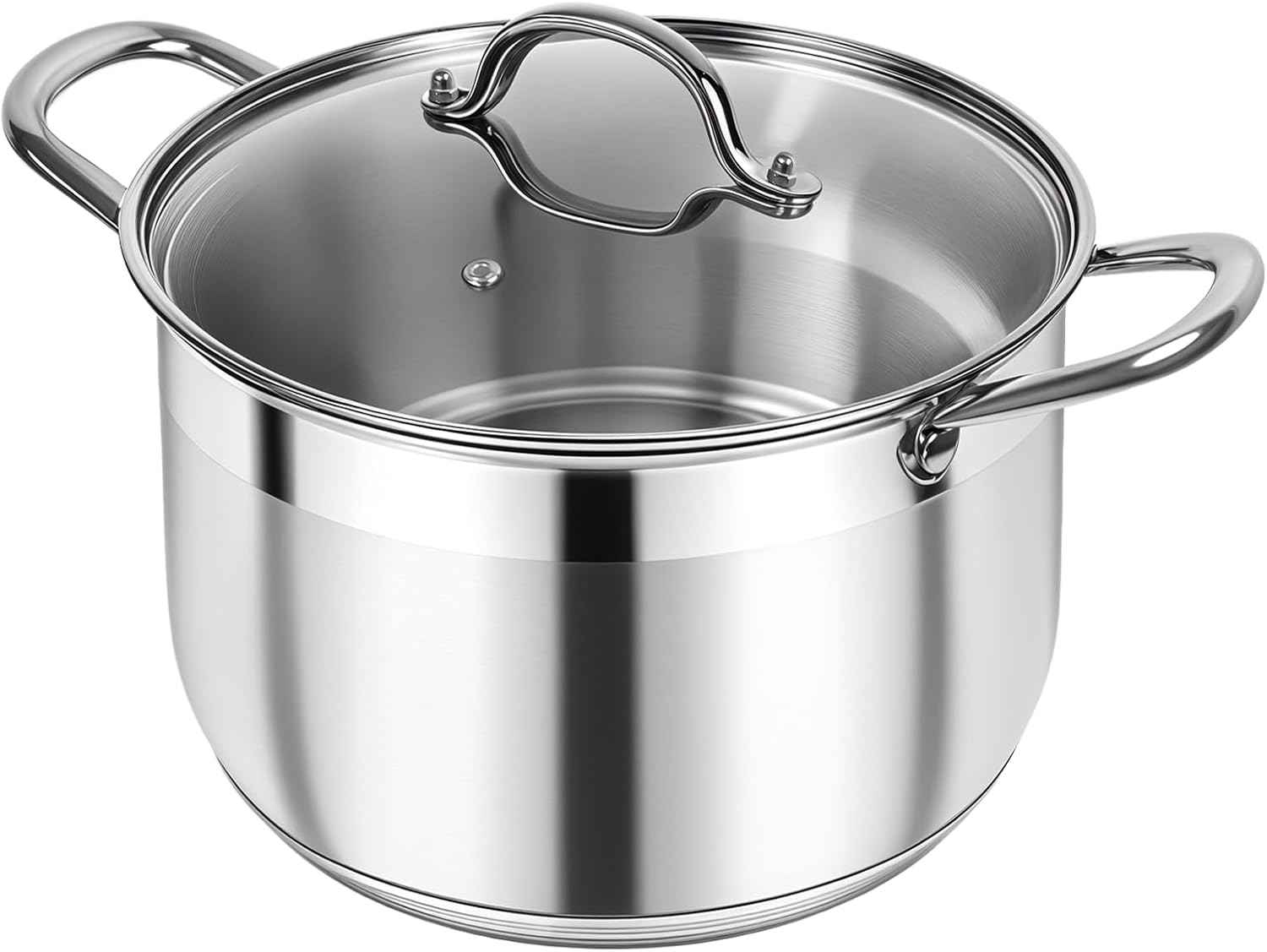Kirecoo Stainless Steel Stock Pot - 8 Quart Heavy Duty Induction Cooking Pot with Visible Lid for Pasta, Soup, Spaghetti, Nonstick Thick Bottom Big Stockpot, Deep Cookware for Canning, Boiling, Simmer