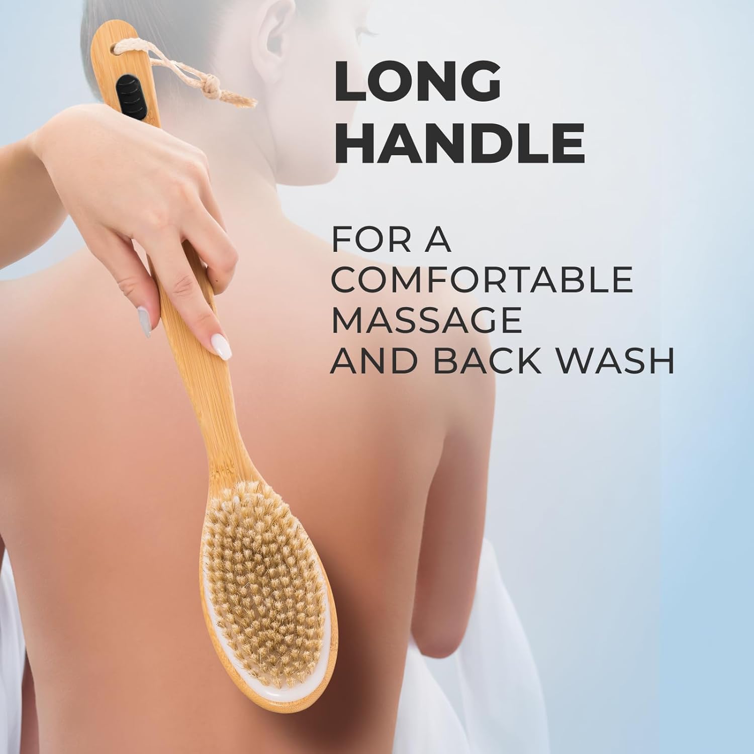 GUARD&MARINE Wooden Back Washer for Men & Women, Long Handle Shower & Bath Brush with Non-Slip Inserts
