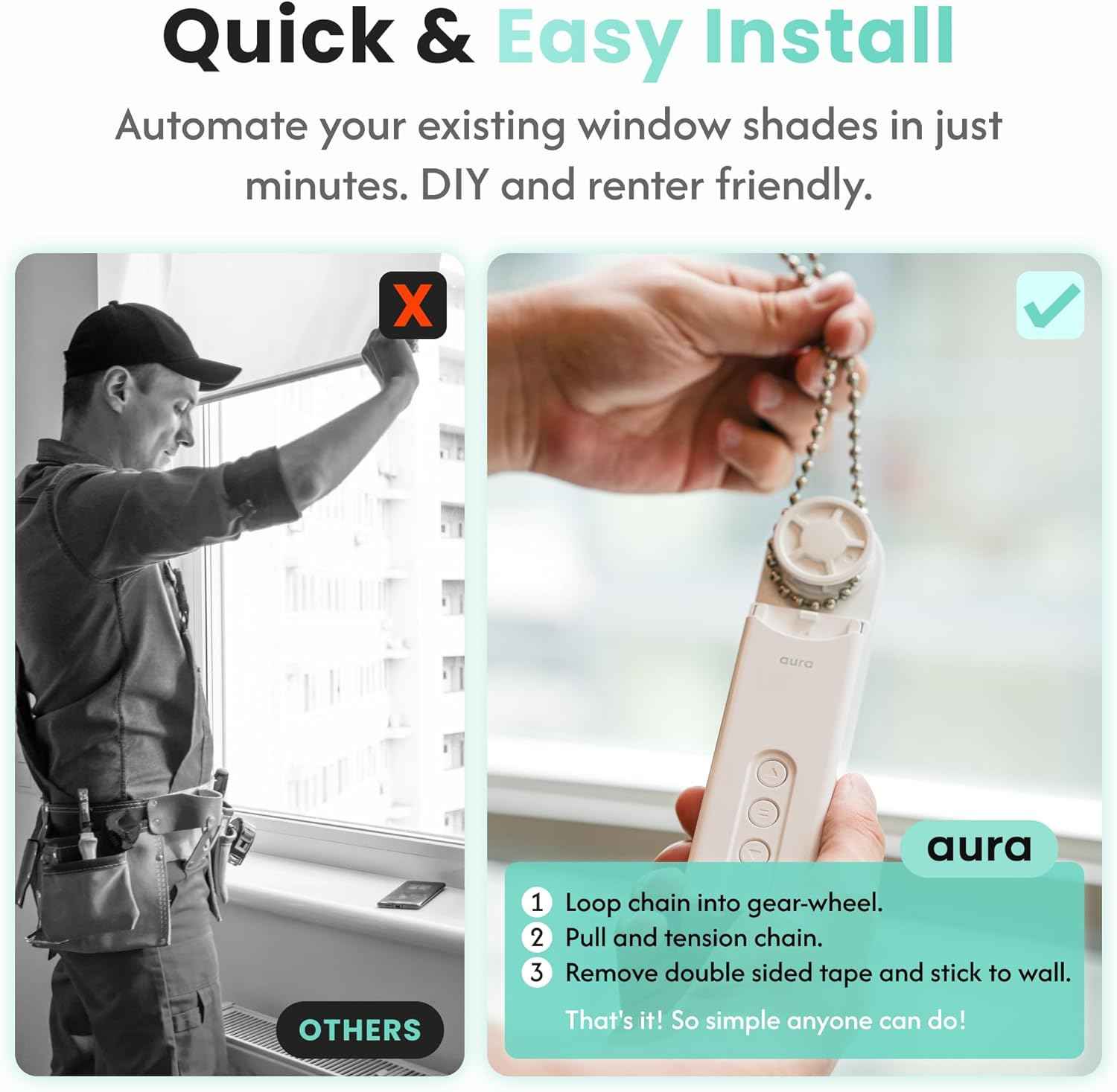 Aura Roller Smart Shade Driver, Remote Control & WiFi Dongle | Automate Existing Blinds | Beaded Window Shade Compatible Up to 4x5ft | Rechargeable Battery | Set Schedules | Hands Free Voice Control
