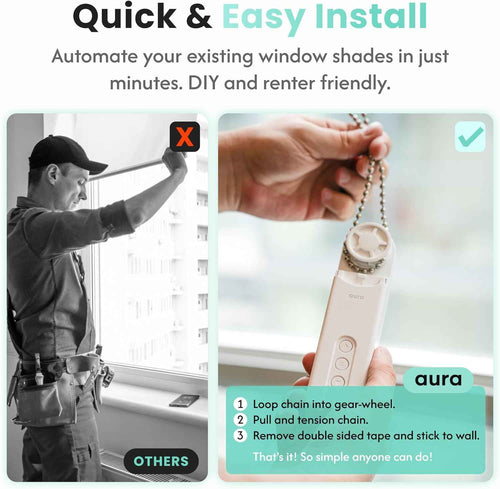 Aura Roller Smart Shade Driver, Remote Control & WiFi Dongle | Automate Existing Blinds | Beaded Window Shade Compatible Up to 4x5ft | Rechargeable Battery | Set Schedules | Hands Free Voice Control