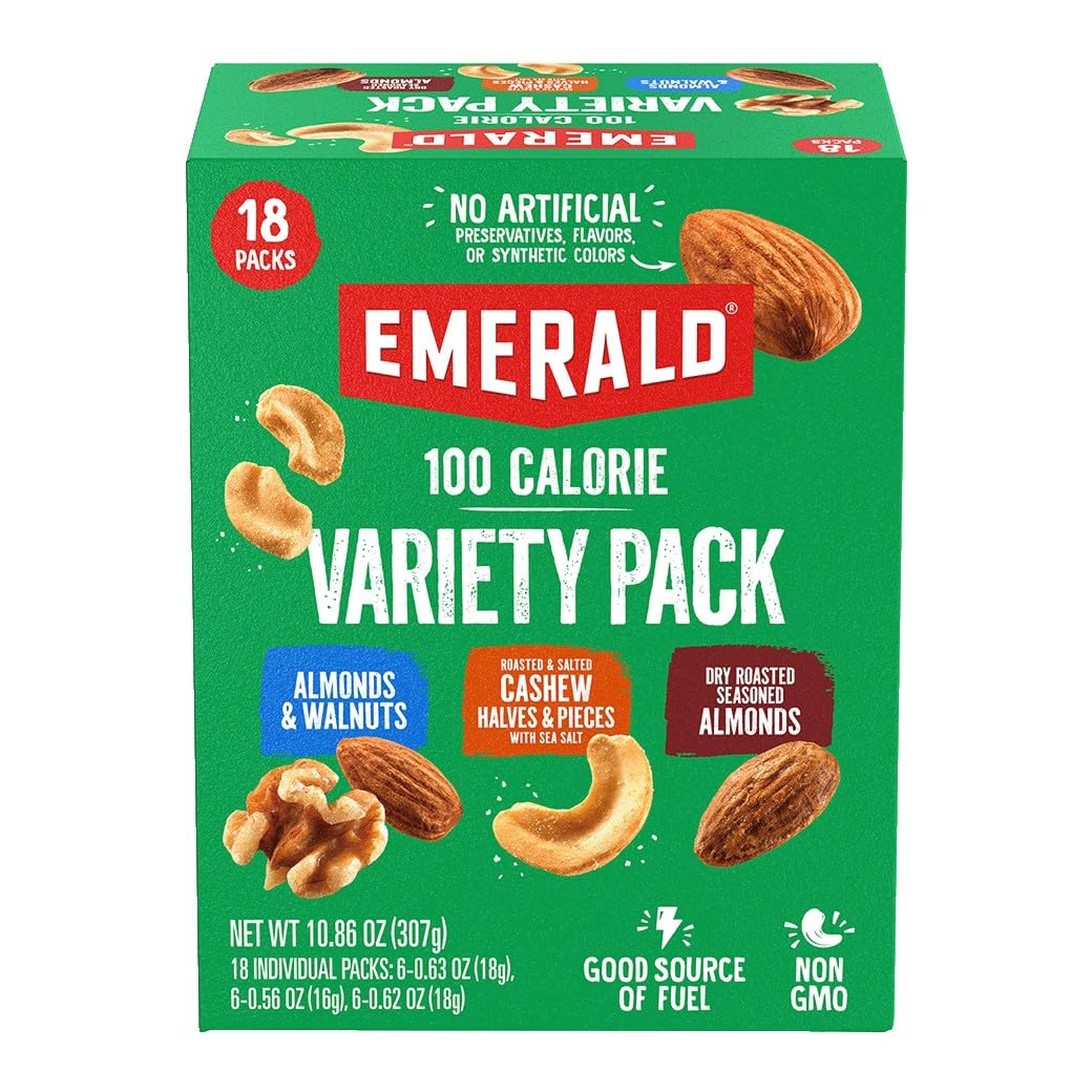 emerald nuts 18ct mixed nuts variety pack 100-calorie individual packs dry roasted almonds natural almonds walnuts roasted salted cashews