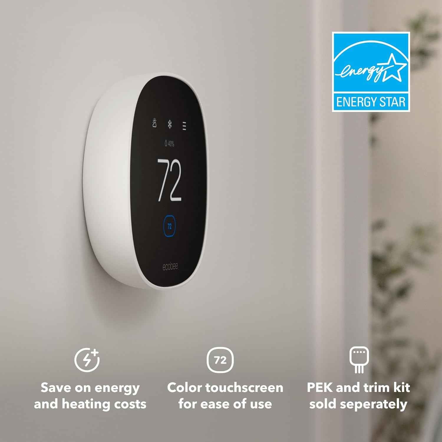 ecobee Smart Thermostat Essential - Energy Star Certified programmable Wi-Fi Thermostat - Works with Siri, Alexa, and Google Assistant