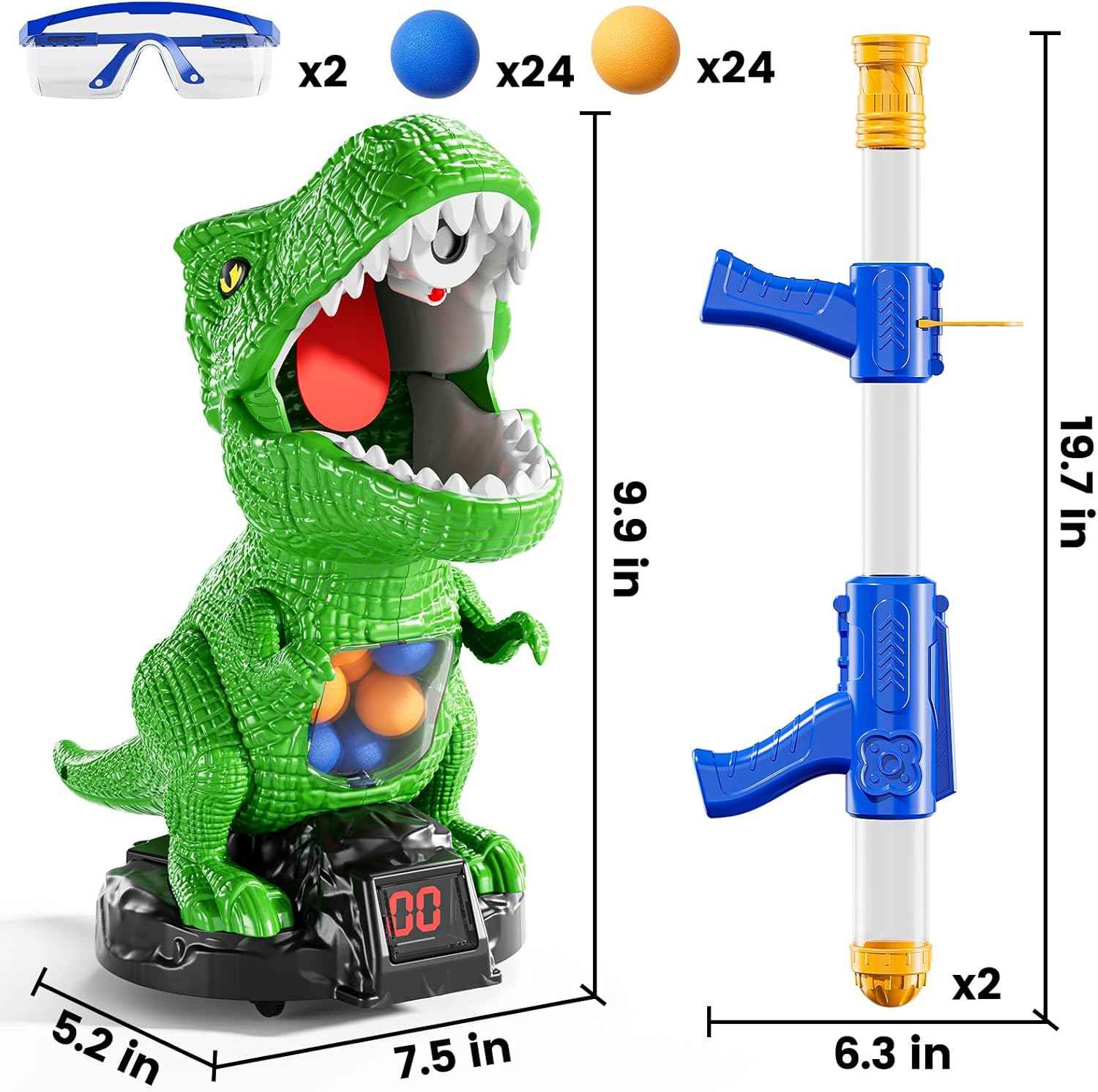 XINNOVEL Movable Dinosaur Shooting for Toys Kids 4-6, Electronic Kids Target Games with 2 Air Pump Guns, LCD Score Record, Sound, 48 Foam Balls, Birthday Gifts for 3 4 5 6 7 8 9 Year Old Boys Girls