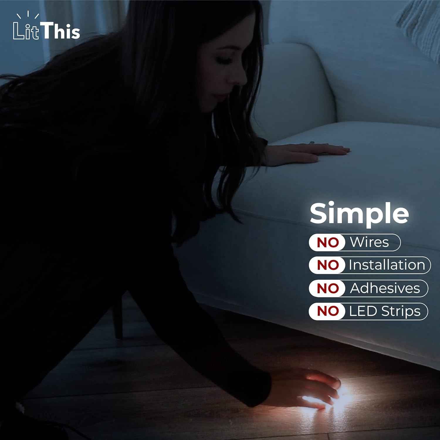 LitThis Under Bed Lights Motion Sensor Patented 360° Motion Activated Night Light for Under Bed Light. – No Installation, Easily positioned, dimmable, auto on/Off.