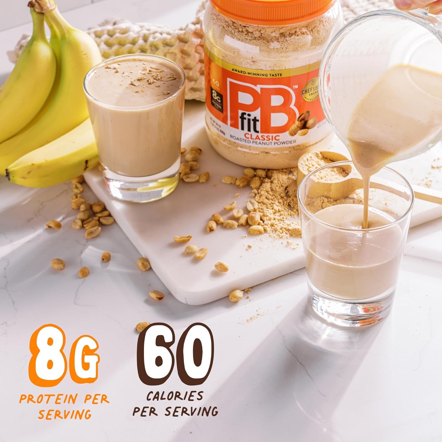 pbfit 30 ounce classic peanut butter powder, powdered peanut butter spread from real roasted peanuts, 8g protein, gluten-free