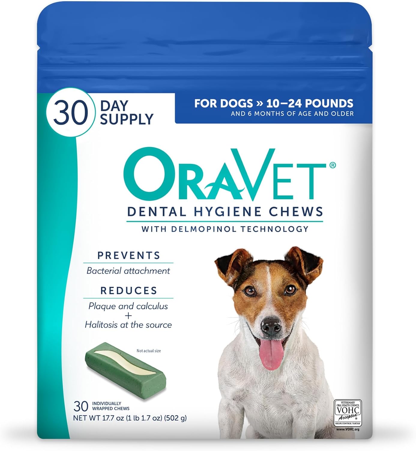 oravet dental chews for dogs small 10-24 lbs blue pouch 30 count