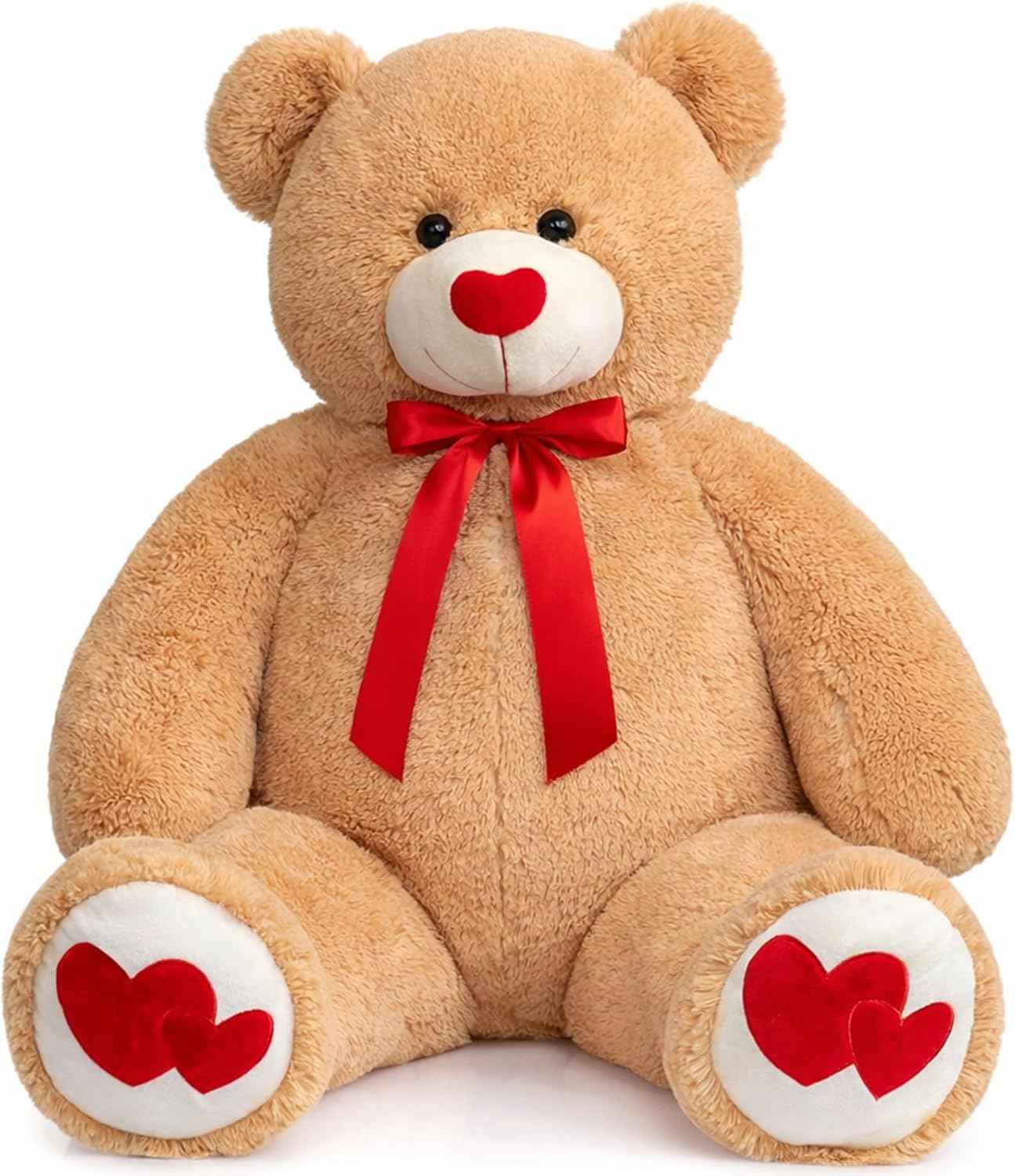 HollyHOME Big Teddy Bear Stuffed Animal Valentines Large Bear Plush with Red Heart for Girlfriend and Kids Valentines 36 inch Tan