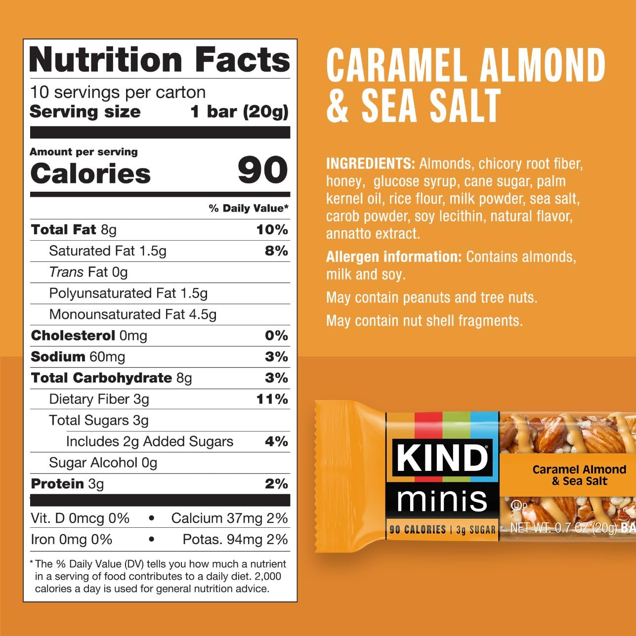 KIND Minis Snack Bars, Dark Chocolate, Caramel, Nuts & Sea Salt, Gluten Free, 20 Count, 0.7 OZ, Variety Pack