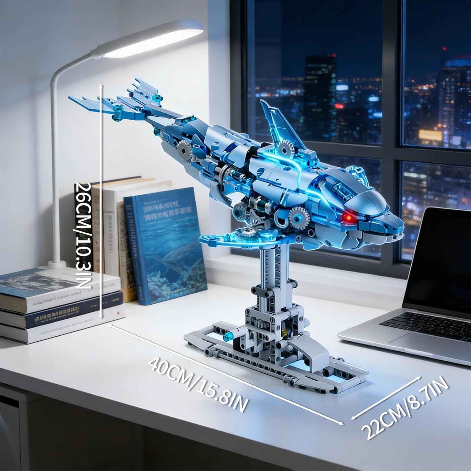Myth Qholve Mechanical Blue Dolphin Building Blocks Set Hand-Operated Motion, Detailed Gear Design, Display & Play Model Futuristic Ocean Animal Model