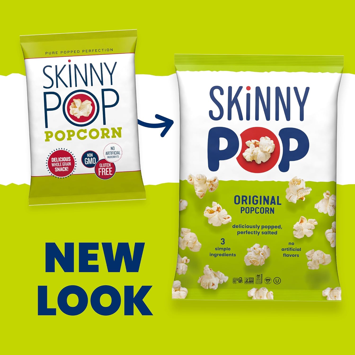 SkinnyPop Original Whole Grain Popcorn 8oz Family Size Bag Dairy-Free Snack
