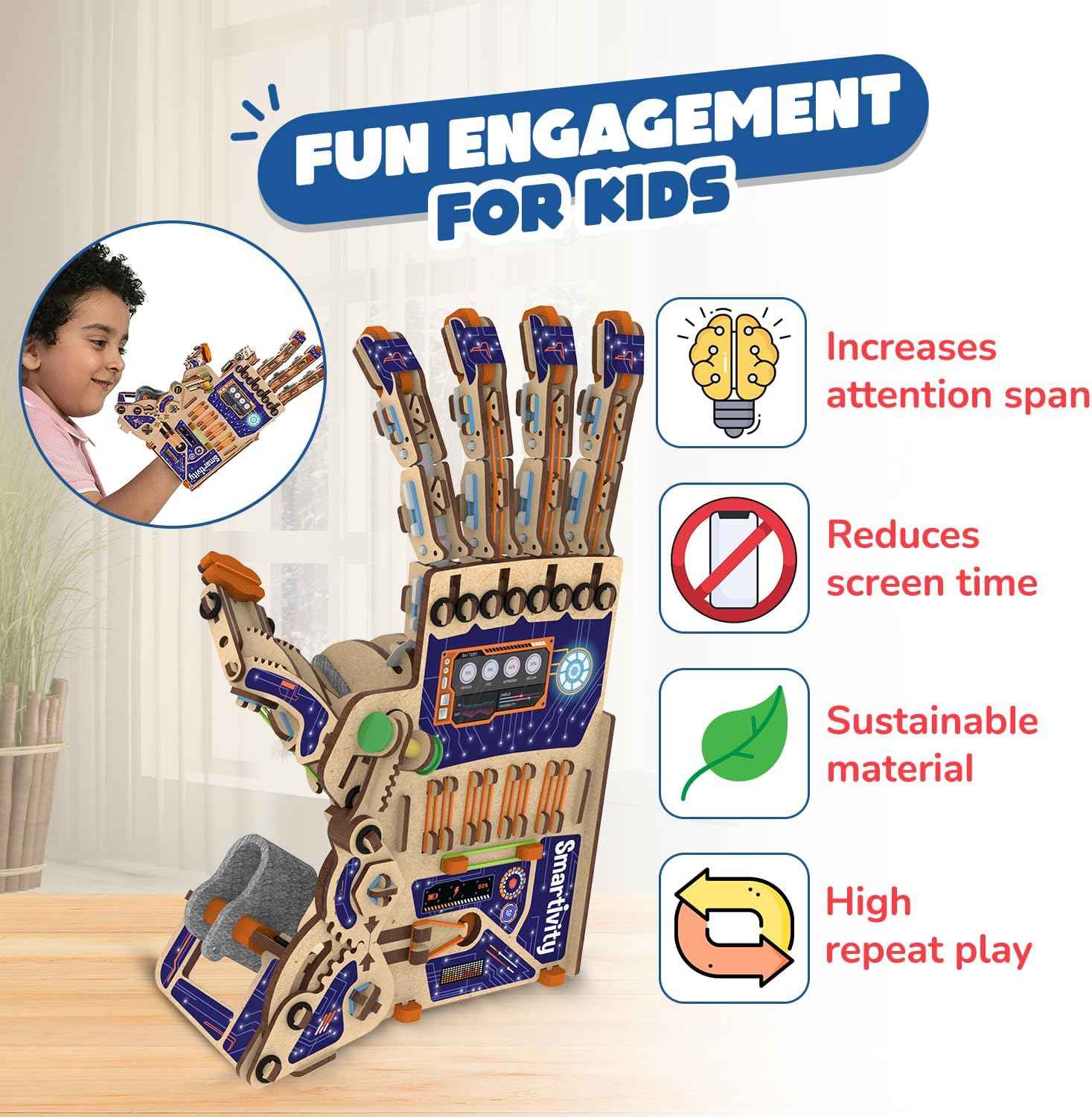 Smartivity DIY Robotic Mechanical Hand STEM Toy for Kids 8-14 Years Old | Parents Choice Award Winner I Birthday Gift for Kids | Engineering Kit for 8, 9, 10, 11, 12, 13, 14 Years Old Boys & Girls