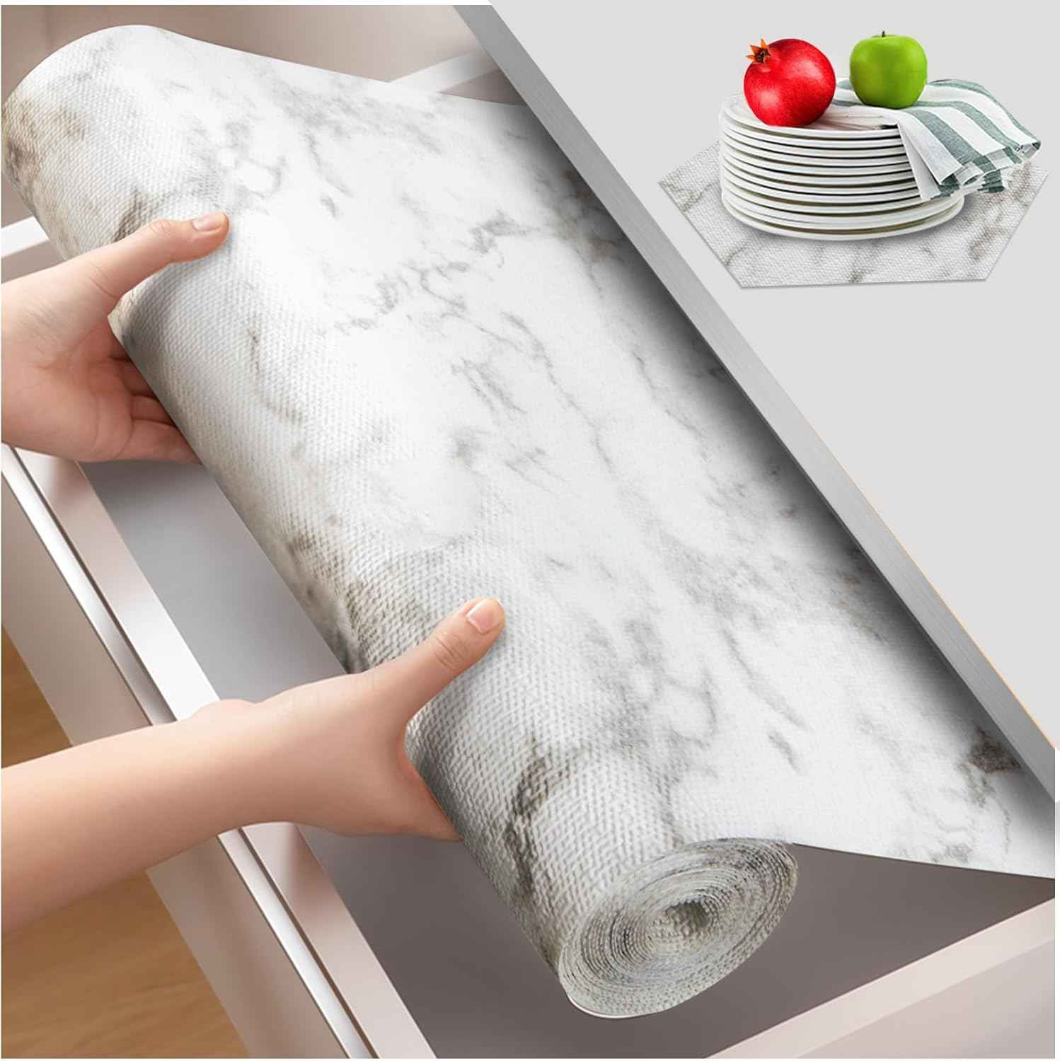 Beautysaid Shelf and Drawer Liner for Kitchen Cabinet, Non Adhesive Non Slip Shelf Paper Waterproof Washable Thickened for Dresser Pantry Shelve Bathroom Protector Liner(White,12 in x 10 FT)