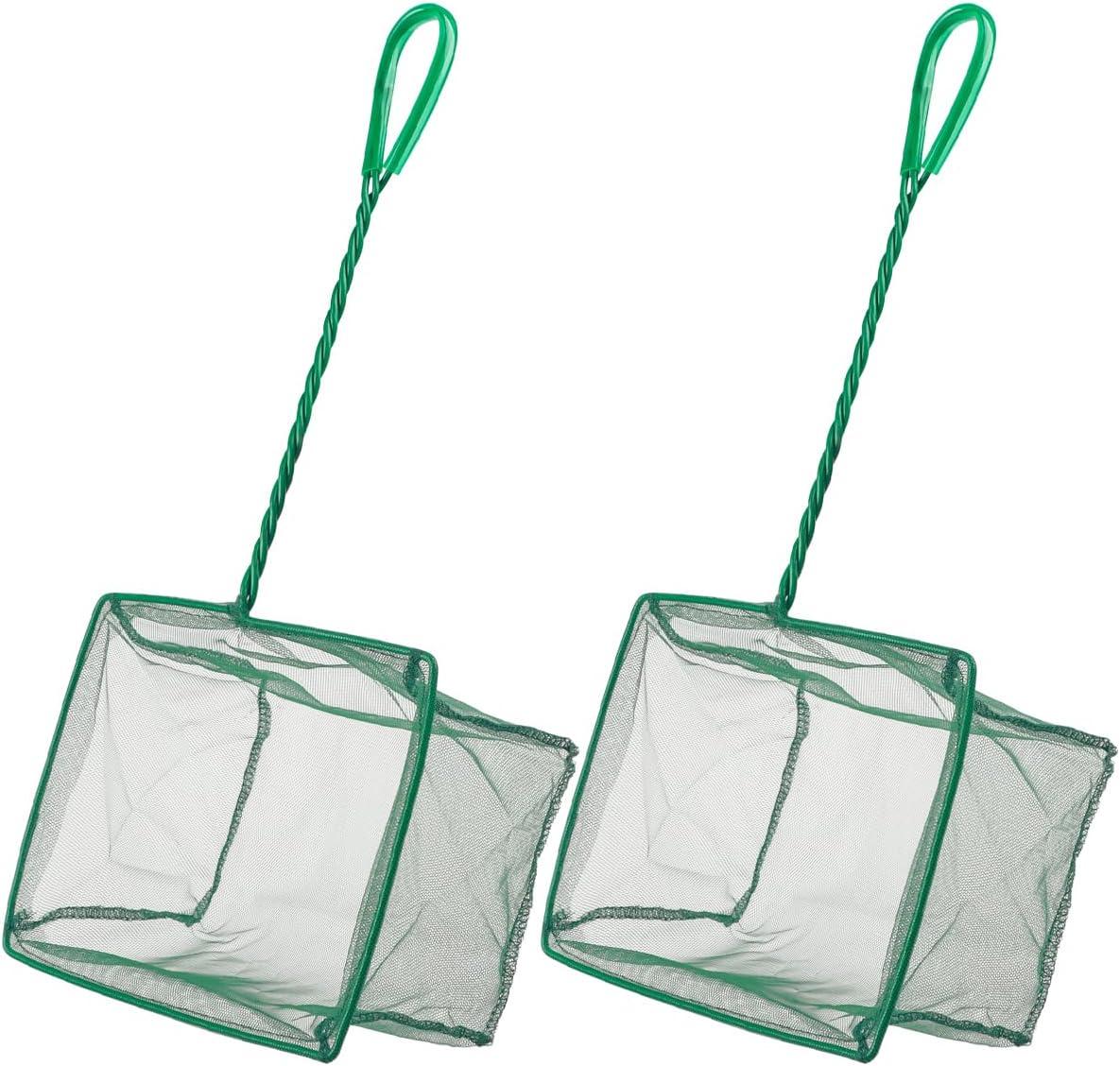 Pawfly green braided metal handle square aquarium net for fish tanks and small koi ponds